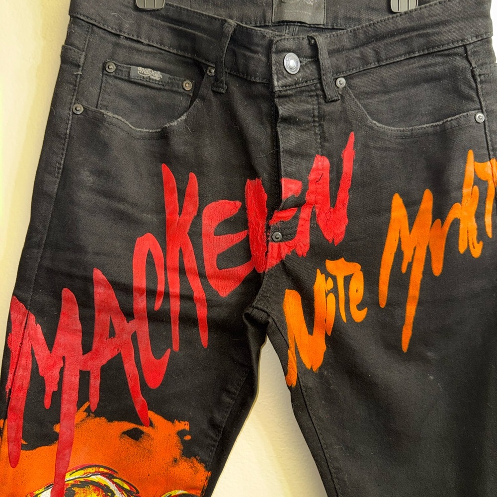 MacKeen MK 200 Jet Black Graphic Jeans Paint Drip Distressed Streetwear‎ - Picture 6 of 11